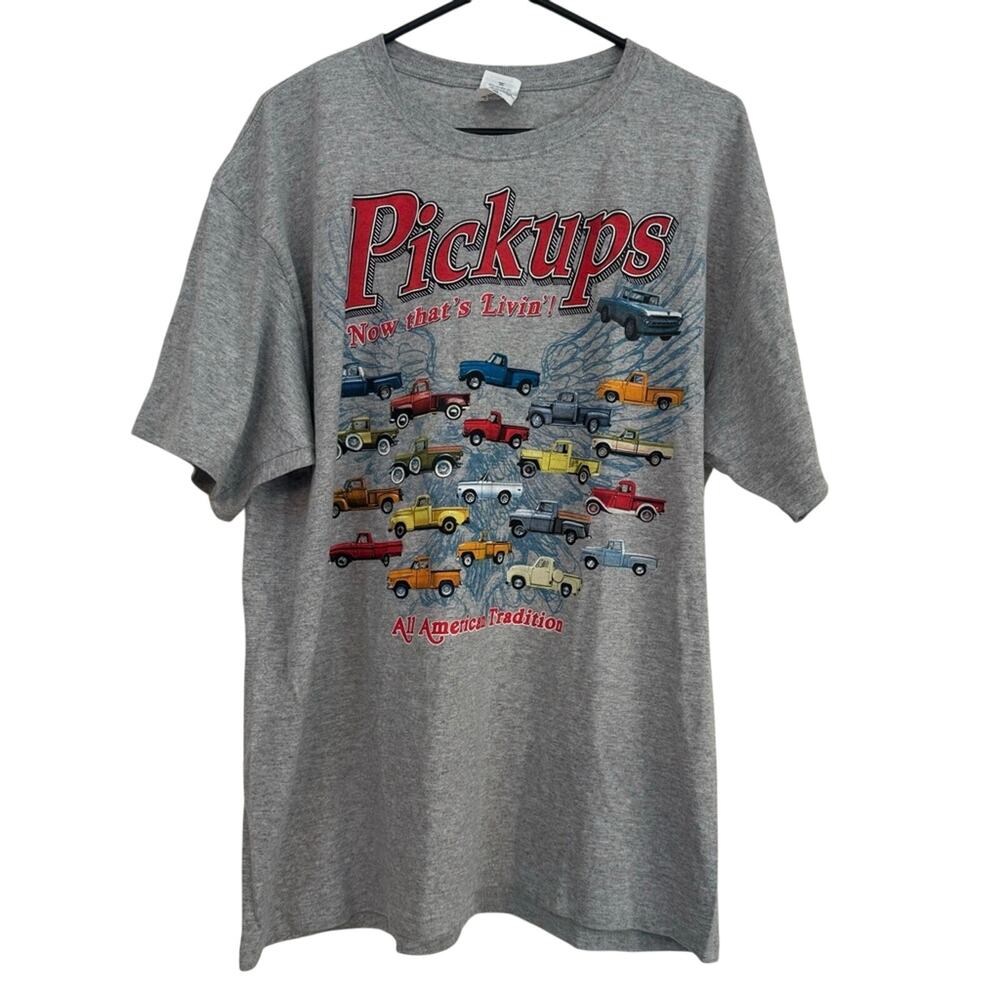 Vintage Pickups Gray Graphic Short Sleeve T Shirt Old Trucks Size XL‎ Americana